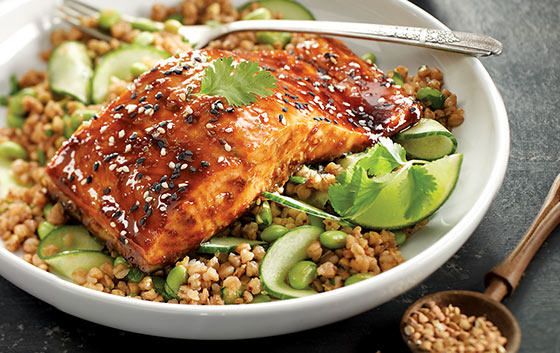 Hoisin and ginger salmon with Asian-style buckwheat salad