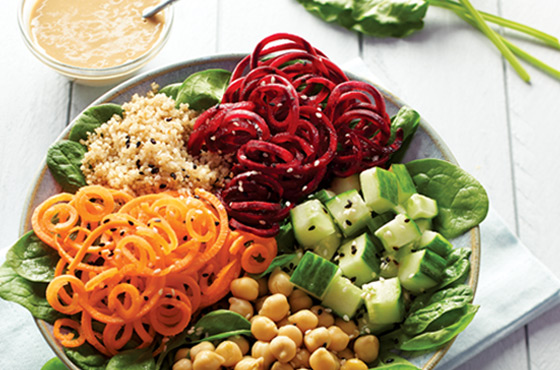 Colourful meal salad with creamy sesame dressing – Rachelle Béry