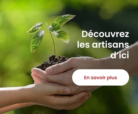 Texte à lire 'Découvrez les artisans d'ici. Pour 'en savoir plus', cliquez sur le bouton ci-dessous.'