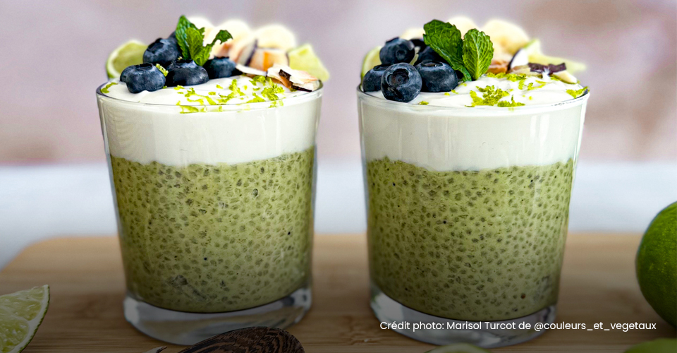 Pouding de chia lime, coco et matcha
