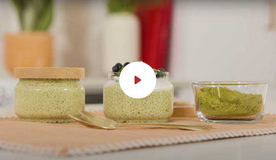 Chia pudding with lime, coconut, and matcha