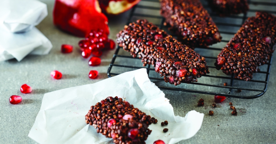 Puffed Quinoa, Dark Chocolate and Pomegranate Nutritional Bars – Rachelle Béry