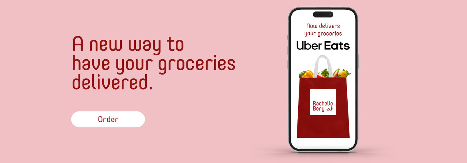 Text reading: "A new way to have your groceries delivered."Order" CTA button at the left.