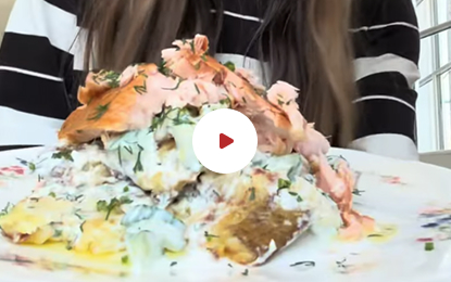 Smashed potato salad with smoked salmon