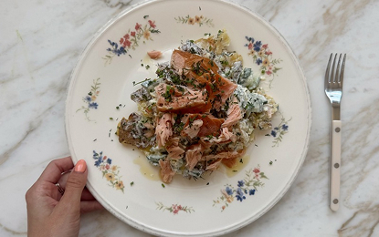 Smashed potato salad with smoked salmon