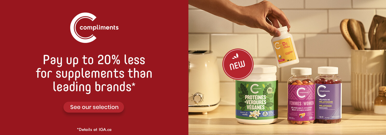 Compliements pay upto 20% less for supplements than leading brands